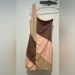 Neutral pink and brown mini patch dress size small